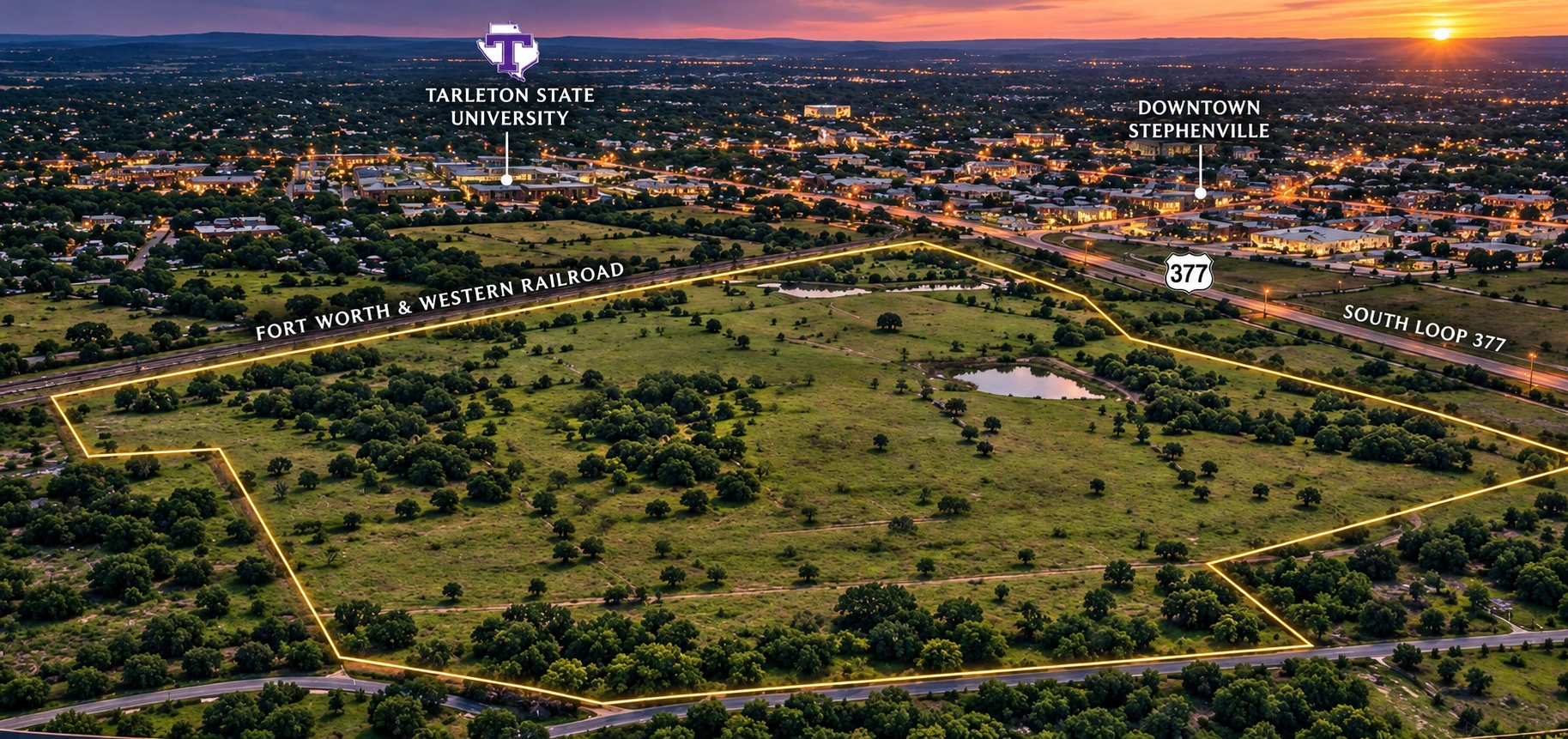 Illustrative aerial rendering of Heritage Crossing, Stephenville